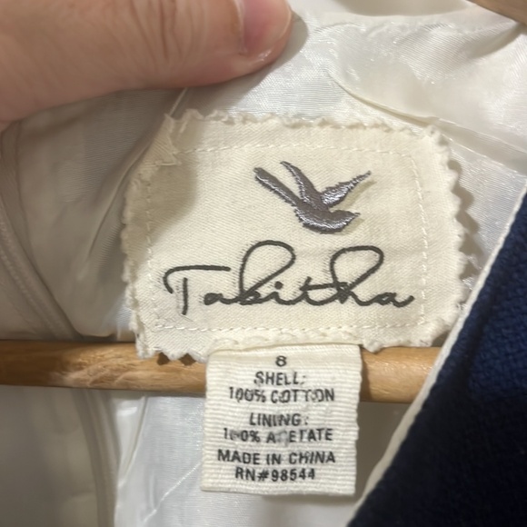 Tabatha 100% Cotton Cream and Navy Blue Sleeveless Dress a183 - Picture 2 of 4